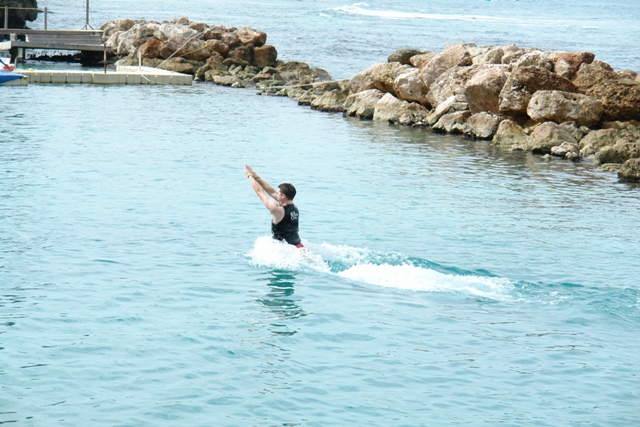     ,   ,  ( Swimming with dolphins pushed by two dolphins, Dolphin Cove Rios Jamaica) 